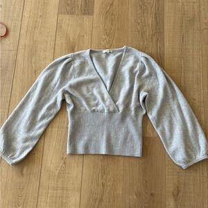 Madewell Light Blue Deep V-Neck Ribbed Waist Merino/Alpaca blend Sweater Large